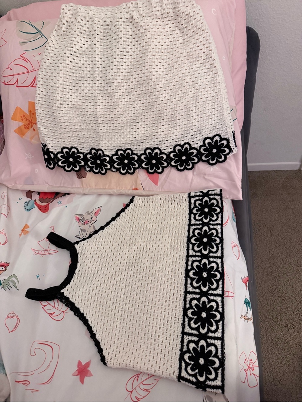Zara Cream Crochet Top with Black Trim